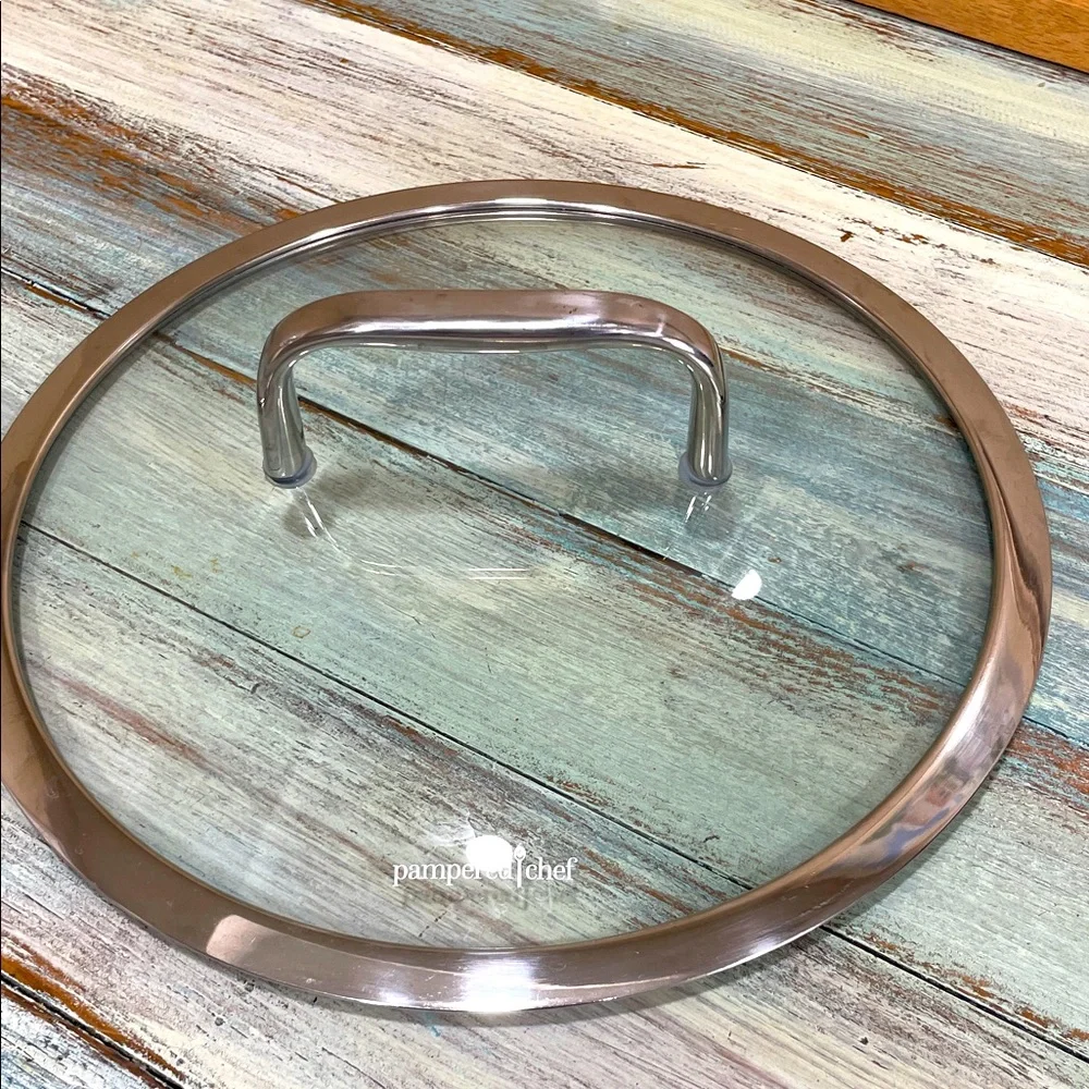 Pampered Chef Replacement Glass Lid with Stainless Handle and Trim 10.5”